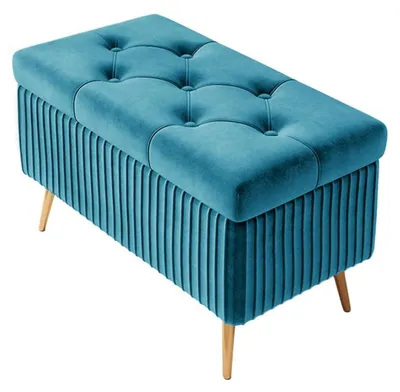 Zdjęcie produktu dla Ławka z miejscem do przechowywania, tapicerowana otomanka, idealna do salonu, sypialni lub przedpokoju, kolor: turkusowy, wymiary: 60 cm