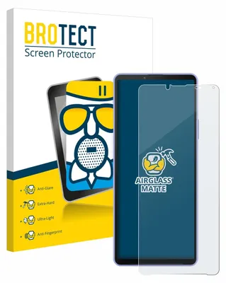 A product packaging for a screen protector, with a depiction of a smartphone and the screen protector itself.