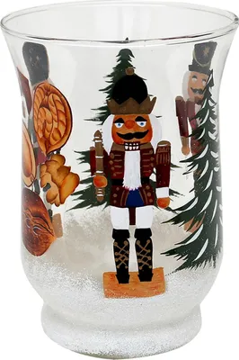 Produktbild von Teelichthalter Ø 11 cm Glas mit Weihnachtsmotiv Nussknacker SIGRO