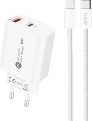 Immagine prodotto di Caricabatterie A6Maxc 20W Usb-A Usb-C con Usb-C - Cavo Usb-C 1M - Bianco
