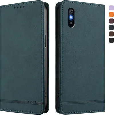 Image de Etui pour Xiaomi Redmi 9A, étui rétro en cuirPolyuréthaneavec support et fentes pour cartes de crédit Vert