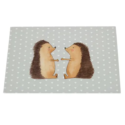 Produktbild von Mr. & Mrs. Panda Servierplatte Igel Liebe - Grau Pastell - Geschenk, Freundin, Schneidebrett, schneidbrett, Großes, Glas-Schneidebrett, Partner, jausenbrett, Hochzeitstag