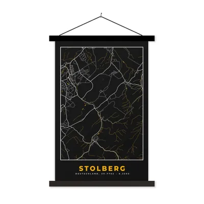 Produktbild von MuchoWow® Textilposter Schwarz und Gold - Stadtplan - Stolberg - Deutschland - Karte 60x90 cm mit schwarzem Rahmen - Poster Wohnzimmer