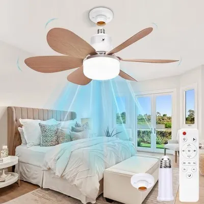 Produktbild von BomKra Deckenventilator mit Beleuchtung und Fernbedienung Leiser - 30W LED Deckenleuchte mit Ventilator, 3 Geschwindigkeiten, 3 Modi Dimmbar, Timer, Lampe mit Ventilator für Schlafzimmer