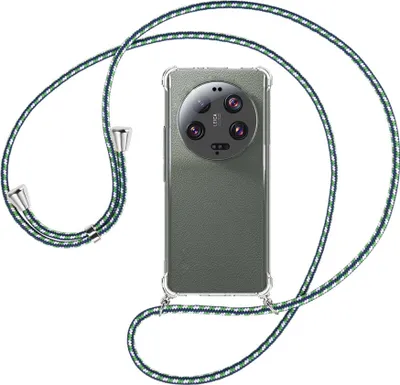 Produktbild von Handykette Backcover-Schutzhülle mit Band (Metall silberfarben) für Xiaomi 13 Ultra (6.73'') - grün/blau/weiß