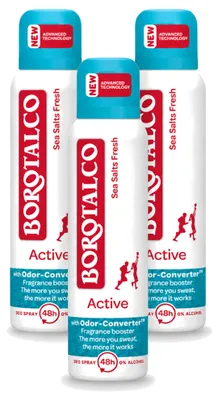Image de 3 x Déodorant spray Borotalco Active, senteur "Eau de mer fraîche", 150 ml - Pack avantage - 3 pièces