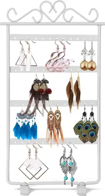 Produktbild von Schmuckständer, Ohrringständer aus Metall, Schmuck-Ohrring-Organizer, Vintage-Schmuckhalter, Ständer für Ohrringe, Halskette (weiß, 48 Löcher)