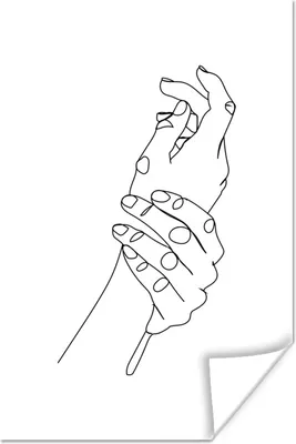 Produktbild von MuchoWow® Poster Strichzeichnung - Hand - Schwarz - Weiß 120x180 cm - Kunstposter