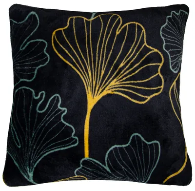 Image de Housse de coussin, housse de coussin décorative moelleuse, feuilles de ginkgo, 40 x 40 cm, noir
