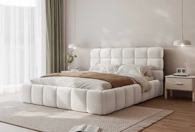 Produktbild von Polsterbett Bubble Doppelbett Bettgestell Lattenrost mit Bettkasten (Farbe: Quelle 01, Größe: 200x200 cm)