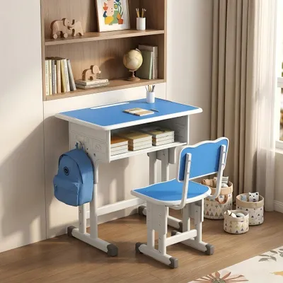 Immagine prodotto di AIORBER Set scrivania e sedia per bambini, regolabile in altezza, ergonomico, per studenti, robusto, mobili per lo studio, blu