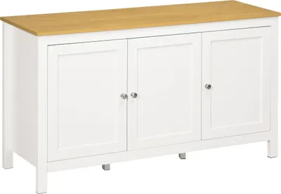 Image de HOMCOM Buffet meuble de rangement avec 3 portes 2 étagères réglables plateau aspect bois clair - 120 x 40 x 70 cm blanc