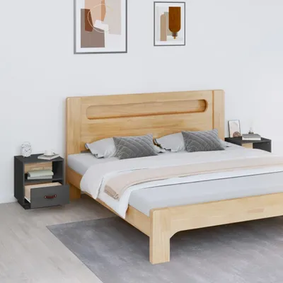 Produktbild von vidaXL Nachttische 2 Stk. Grau 40x34x45 cm Massivholz Kiefer