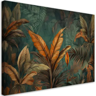 Produktbild von Leinwandbild Tropische Blätter mit Blüten 120x80 Feeby Grün bild für die wand bereit zum aufhängen