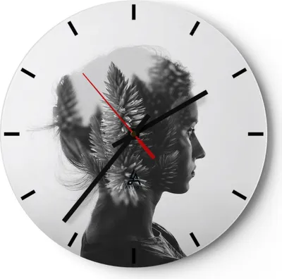 Produktbild von Wanduhr - Rund - Glasuhr - Frau Abstraktion - 30x30cm - Schleichendes Uhrwerk - Lautlos - zum Aufhängen bereit - Dekoration Modern - Wanddekoration aus Glas - C3AR30x30-3799