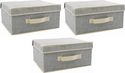 Produktbild von MSV 3er Set Faltbox mit Deckel Aufbewahrungsbox Regalkorb Faltkiste Einschubkorb Spielkiste Grau - 33 x 28 x 15 cm