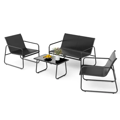 Produktbild von Mondeer Gartenmöbel-Set 4-teilig Sitzgruppe mit atmungsaktivem Mesh-Gewebe, Ergonomischen Armlehnen und Stabilem Stahlrahmen Balkon Terrasse Schwarz