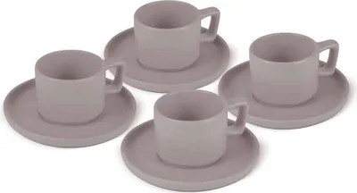 Immagine prodotto di Set di tazze da caff espresso con piattini 8 pezzi 100 ml Taupe Collection
