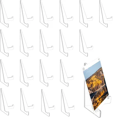Imagen del producto de Soportes transparentes de acrílico para tarjetas, 20 unidades, diseño triangular, para tarjetas y monedas