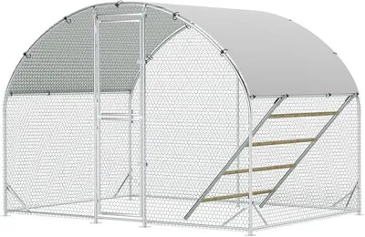 Imagen del producto de Gran gallinero de metal de 3x2x2 metros, con techo abovedado y cubierta, ideal para jardín. Jaula para gallinas resistente a la intemperie, apta para 6 a 10 gallinas, con accesorios y escalera de acceso