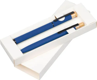 Produktbild von Schreibset mit Kugelschreiber und Rollerball aus Metall / Farbe: blau