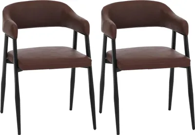 Zdjęcie produktu dla zestaw 2 krzeseł do jadalni HWC-P29, krzesło kuchenne fotel tapicerowany, industrialne retro vintage sztuczna skóra ~ rdzawy czerwony