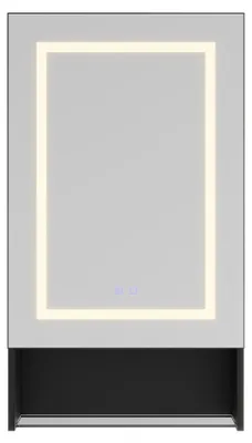 Image de Armoire miroir pour salle de bain - Armoire miroir avec éclairage LED - Anti-buée - Étagère réglable - Meuble de salle de bain pour le rangement - Noir, 50x16x88 cm