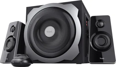 Produktbild von Trust Gaming GXT Tytan 2.1 PC Lautsprecher mit Subwoofer 120 Watt (60 Watt RMS), Computer Boxen mit Lautstärkeregler, Speakers Soundsystem für Smartphone, PC, Tablet, Konsole, TV – Schwarz