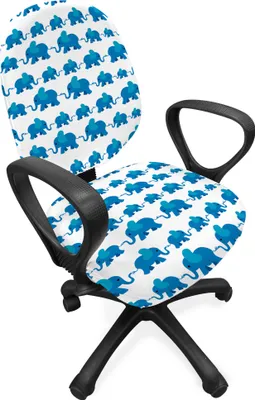 Produktbild von ABAKUHAUS Elefant Bürostuhl Schonbezug, Blau-Tier-Kind-Theme, dekorative Schutzhülle aus Stretchgewebe, Blau Weiss