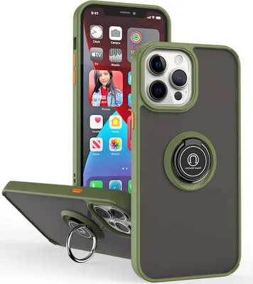 Produktbild von iPhone 14 Pro Max Hülle, Ring Halter Ständer Matte Transluzent TPU Rahmen Stoßfest Schutzhülle für iPhone 14 Pro Max Grün