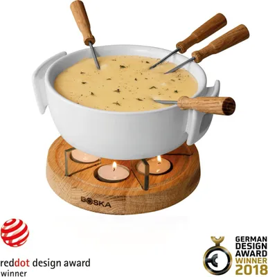 Immagine prodotto di Boska Fondue Set Twinkle - Fonduta di formaggio - Fonduta di formaggio - Fonduta con luci da tè - Capacità 1,6 litri - 4 persone - Incl. Forchette per fonduta - Premiato - Ceramica