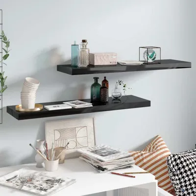 Immagine prodotto di Maison Exclusive - Scaffali sospesi, 2 pezzi, nero lucido, 90x23,5x3,8 cm, MDF