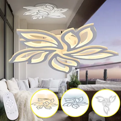 Obrázek produktu pro LARS360 LED 96W stmívatelné stropní svítidlo s dálkovým ovládáním, design ve tvaru 5 listů květiny, kovové a akrylové okvětní lístky pro obývací pokoj, ložnici