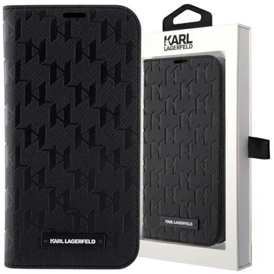 A black Karl Lagerfeld phone case is shown in its packaging.