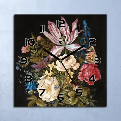 Produktbild von Wanduhr Echt-Glas-Küchenuhr Blumenstrauß Quarz Lautlos 30x30 Deko Bilder