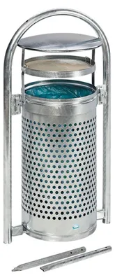 Produktbild von Abfallsammler mit Rohrbogenständer + Aschereinsatz | zum Einbetonieren | 60/70 Liter, HxBxT 116,5x58x38cm | Verzinkter Stahl | Feuerverzinkt