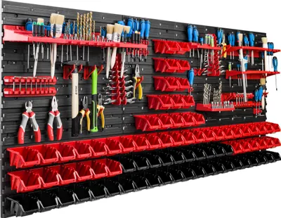 Image de Système de rangement Étagère d'atelier | 172 x 78 cm | 80 pièces Boîte | Étagère murale avec supports pour outils et boîtes empilables - Panneaux muraux Étagère à bacs extra-robuste Panneau perforé pour outils Étagère de rangement Étagère de garage