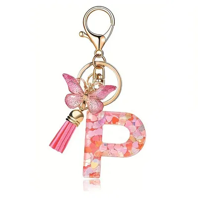Immagine prodotto di Portachiavi LETTERA "P" cuore rosa farfalla BRL328P