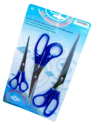 Produktbild von Edelstahlscheren-Set (3-teilig, Längen: 16,0 cm, 21,0 cm und 25,5 cm, mit blauen Kunststoffgriffen)