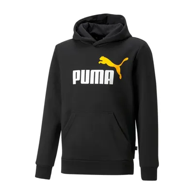 Produktbild von PUMA Ess+ Metallic 2 Col Big Logo Fleece-Hoodie Jungen puma black/tangerine 128