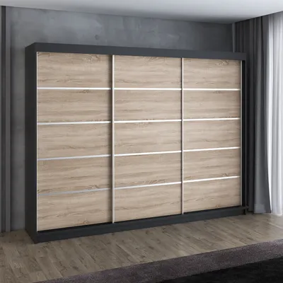 Productafbeelding van Schuifdeurenkast FLIX, 3 deuren, kast 200 cm (wit, zwart, Sonoma)