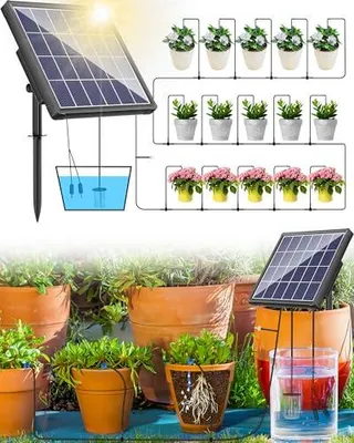 Produktbild von Biling Solar Bewässerungssystem Balkon 15M Bewässerungssystem Solar Tröpfchenbewässerung Automatische Solar Bewässerung 2.5W Solarbewässerungssyteme für Garten Pflanzen Hochbeet Gewächshaus Urlaub
