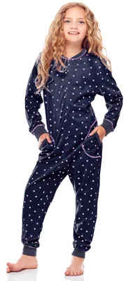 Image de Merry Style Pyjama fille grenouillère MS10-186 (bleu marine rose à pois, 110-116)
