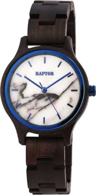 Produktbild von Raptor Damen Uhr Holz Armbanduhr dunkelbraun blau Holzuhr RA10209-005