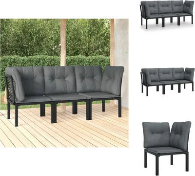 Image de vidaXL Ensemble de salon de jardin 3 pièces noir et gris poly rotin - Ensemble de meubles de jardin