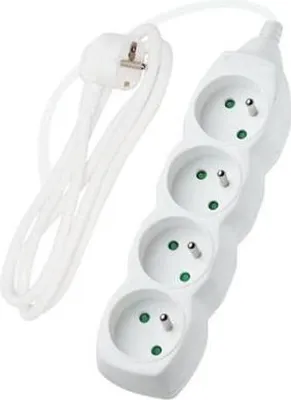 Productafbeelding van Verlengsnoer met 4 stopcontacten, wit, 5 meter