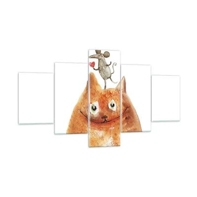 Produktbild von Bilder auf glas - 5 Teile - Katze Maus Kinder - 125x70cm - Glasbilder - Wandbilder - Bilder - zum Aufhängen bereit - Wanddekoration aus Glas - Glas Bilder - Wandbild auf Glas - GEA125x70-4195