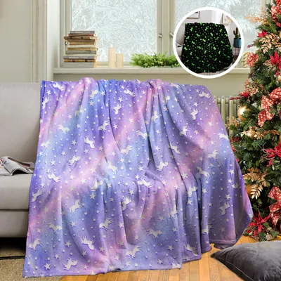 Immagine prodotto di Coperta morbida a forma di unicorno per bambini, luminosa al buio, dimensioni 150 x 200 cm, ideale per la cameretta