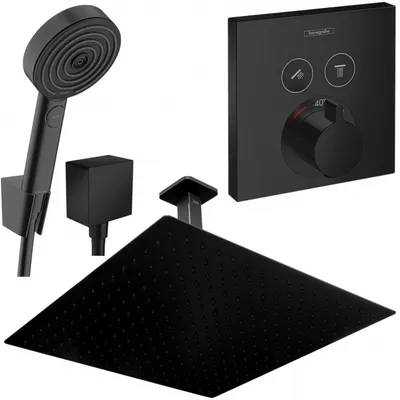 Produktbild von Hansgrohe und Jowi Unterputz Duschsystem ShowerSelect Thermostat, Schwarz, Duscharmatur mit 360mm Kopfbrause, Deckenanschluss, OHNE iBox