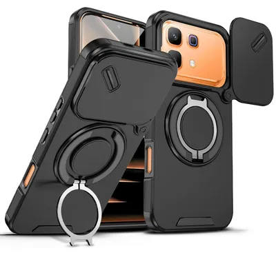 Obrázek produktu pro Dvouvrstvé pouzdro pro Infinix Note 60 / Note 60 Pro, posuvným krytem fotoaparátu a magnetickým kroužkovým stojánkem Černý